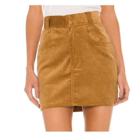 NEW! RE/DONE 90s Ultra High Rise Western Corduroy Mini Skirt Camel Brown Size 27 - Picture 1 of 12